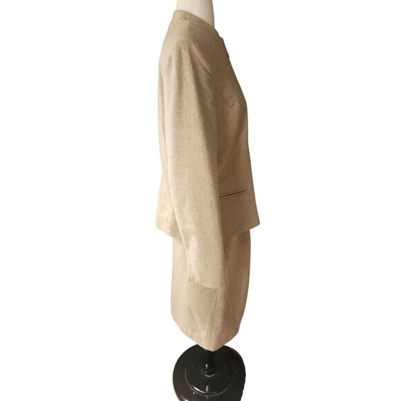 Bill Blass Tweed Skirt Suit Womens 12 Old Money Corpcore Tan Double-breasted - Picture 5 of 12